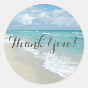 Sticker Rond Jolie plage de sable blanc/Merci Mariage