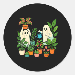 Sticker Rond Jolie plante fantôme Dame Jardinier effrayant Hall