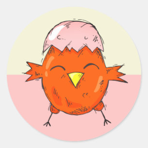 Sticker Rond Jolie poussette de Pâques avec dessin de coquille