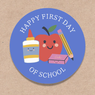 Sticker Rond Jolie Première Journée d'École Heureuse