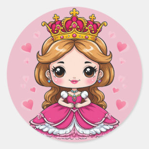 Sticker Rond Jolie princesse de dessin animé en robe rose