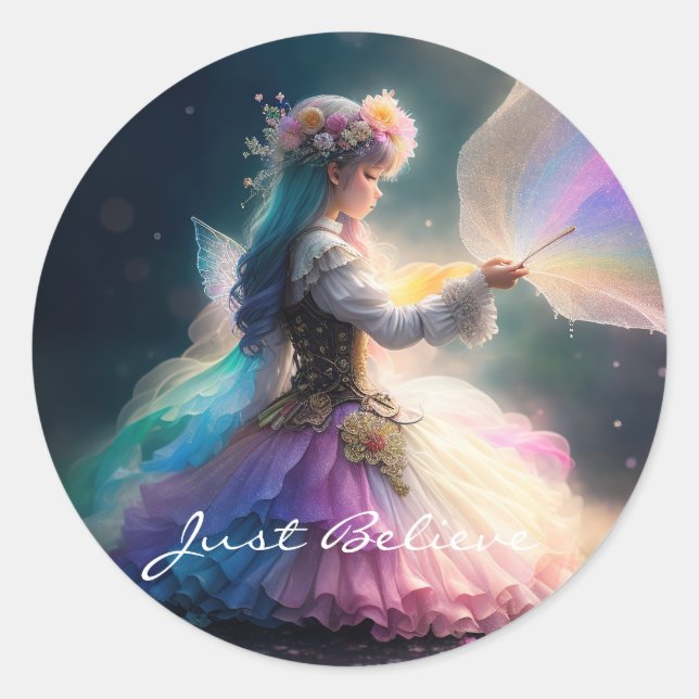 Sticker Rond Jolie Princesse Fée Enchantée (Devant)