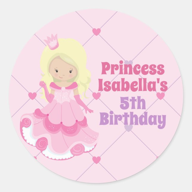 Sticker Rond Jolie princesse rose Blonde Fille fête d'anniversa (Devant)