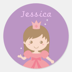 Sticker Rond Jolie Princesse, Rose pour Petites Filles
