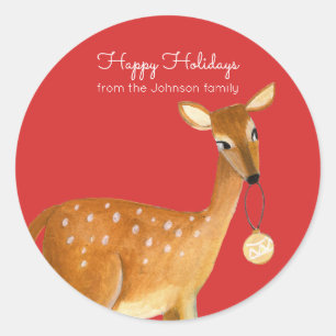 Sticker Rond Jolie Red Christmas Animal Deer
