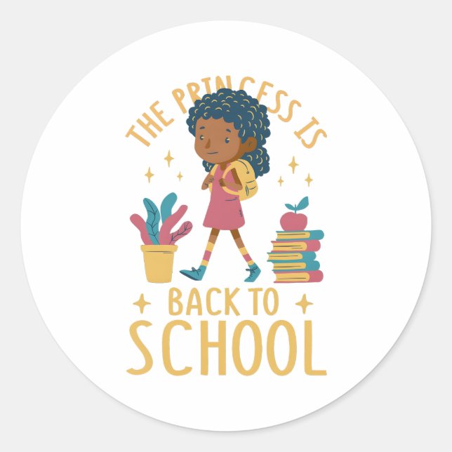 Sticker Rond Jolie rentrée à l'école Princesse Girl Illustratio (Devant)