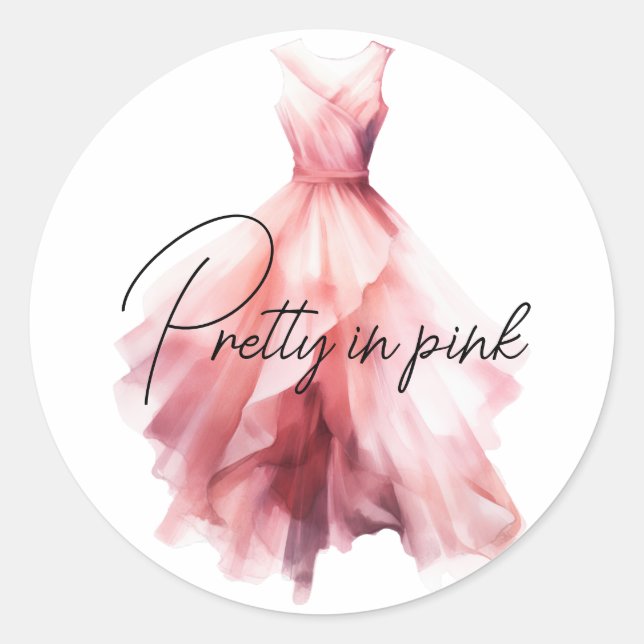 Sticker Rond Jolie robe rose (Devant)