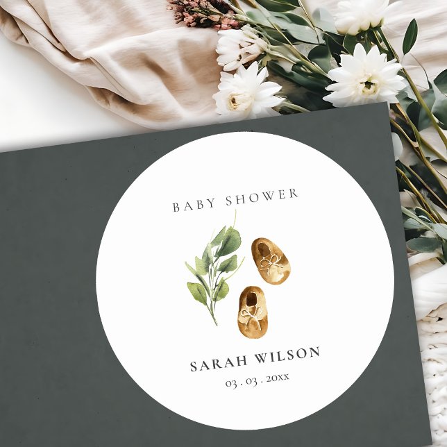 Sticker Rond Jolie rouille verte Orange Chaussures Baby shower  (Créateur téléchargé)