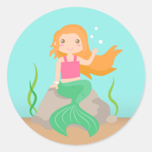 Sticker Rond Jolie sirène sous la mer, pour filles