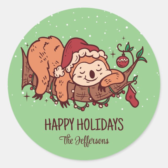 Sticker Rond Jolie Sloth Dormir Noël Neige Vacances d'hiver (Devant)