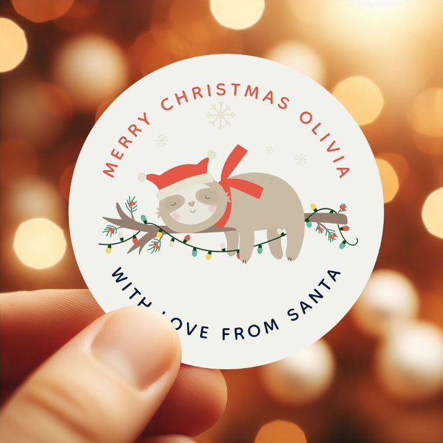 Sticker Rond Jolie Slothy 1er Christmas Enfants (Créateur téléchargé)