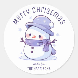 Sticker Rond Jolie Snowman Snowman Vacances hivernales Noël