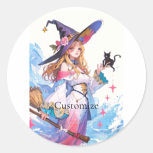 Sticker Rond Jolie Sorcière tenant Chat noir Thunder_Cove