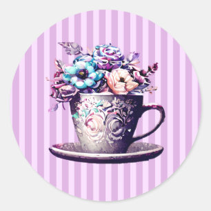 Sticker Rond Jolie Teacup Vintage avec Fleurs