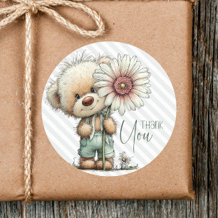 Sticker Rond Jolie Teddy aux Rayures Grises Grande Daisy Baby S