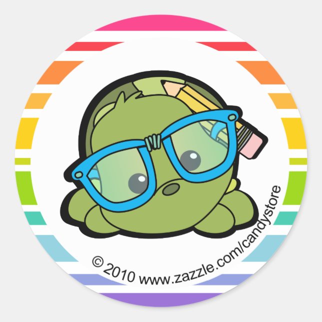 Sticker Rond Jolie tortue brillante (Devant)