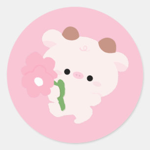 Sticker Rond Jolie vache romantique