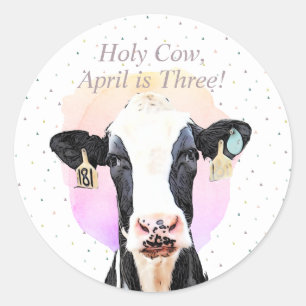 Sticker Rond Jolie Vache Saint Motif de troisième anniversaire