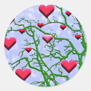 Sticker Rond Jolies Branches avec Coeurs