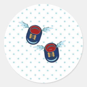 Sticker Rond Jolies chaussures de bébé ailées volantes en bleu 