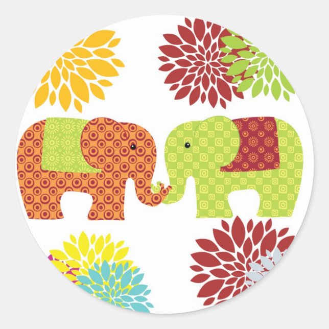 Sticker Rond Jolies éléphantes dans l'amour tenir des troncs Fl (Devant)