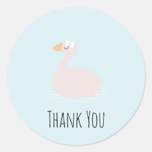 Sticker Rond Jolies Filles au Cygne Rose Anniversaire Merci  
