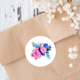 Sticker Rond Jolies fleurs roses et bleues