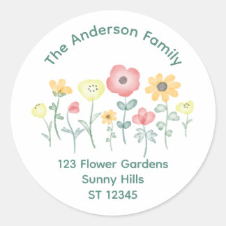 Sticker Rond Jolies Fleurs Sauvages Aquarelle Adresse de Retour