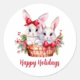 Sticker Rond Jolies lapines de Noël dans une corbeille