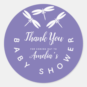 Sticker Rond Jolies Libellules Remerciements Baby Shower Viole