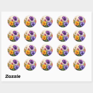 Sticker Rond Jolies Pansies