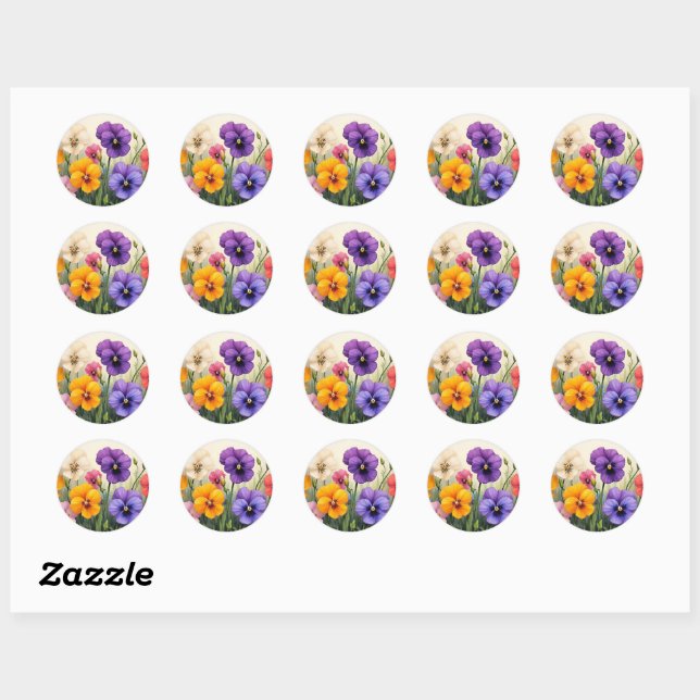 Sticker Rond Jolies Pansies (Feuille)