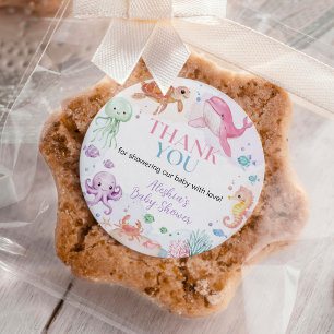 Sticker Rond Jolis Animaux de l'Océan À Bientôt Baby Shower