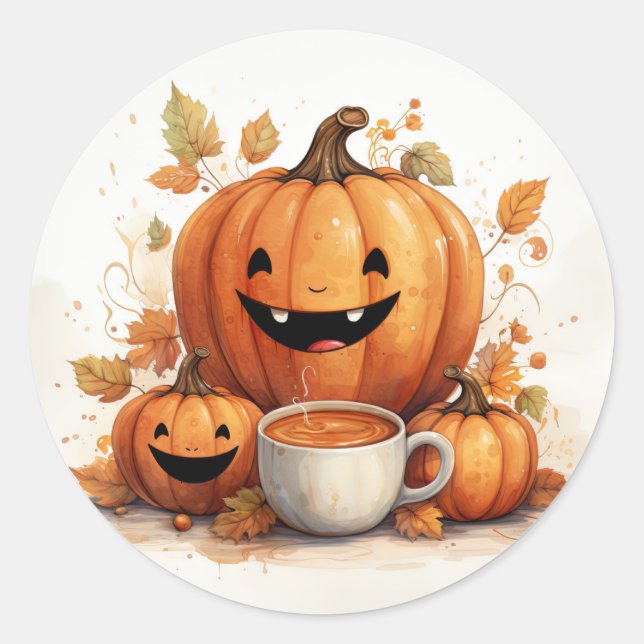 Sticker Rond Jolis citrouilles d'automne  (Devant)