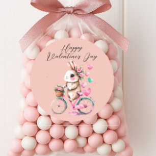 Sticker Rond Jolis cœurs de lapin rose Joyeuse Saint-Valentin
