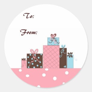Sticker Rond Jolis paquets enveloppés en rose, bleu et marron