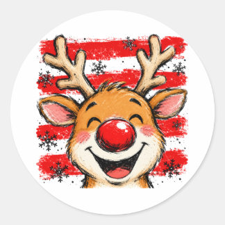 Sticker Rond Jolis rayures de Noël Renne