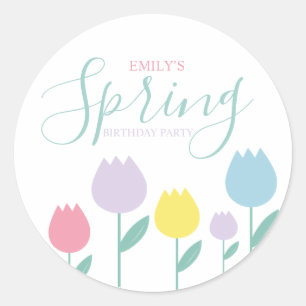 Sticker Rond Jolis tulipes de printemps Fête d'anniversaire flo