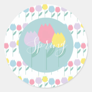 Sticker Rond Jolis tulipes de printemps Fête d'anniversaire flo