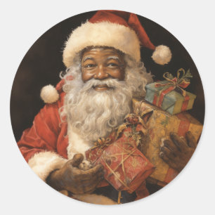 Sticker Rond Jolly Black Père Noël : Salutations de Noël festiv