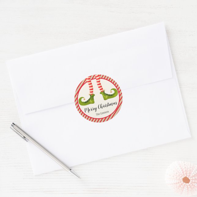 Sticker Rond Jolly Christmas Elf Legs Vacances Petits (Enveloppe)