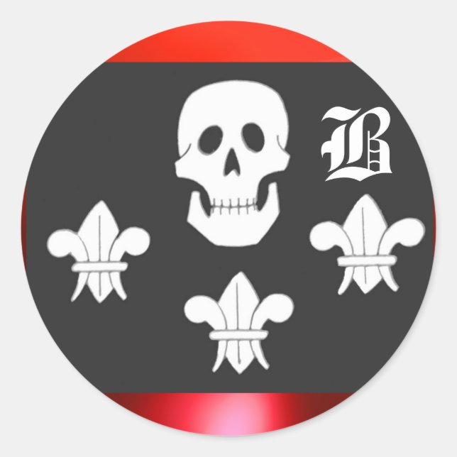 STICKER ROND JOLLY ROGER SKULL ET TROIS LIEUX FLAG MONOGRAM (Devant)