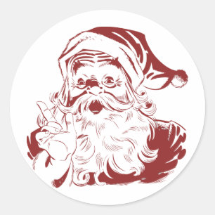 Sticker Rond Jolly Santa Claus dans Red Fun Retro Joyeux Noël