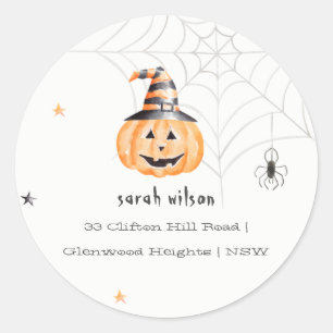 Sticker Rond Jote Éffrayante Halloween Citrouille Spider Adress