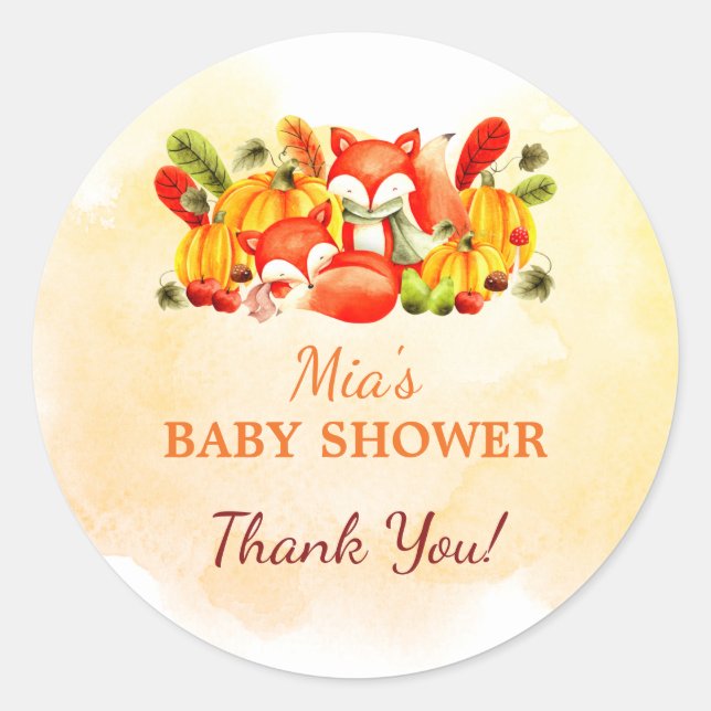 Sticker Rond Jote Fox Automne Baby shower Automne Classic Round (Devant)