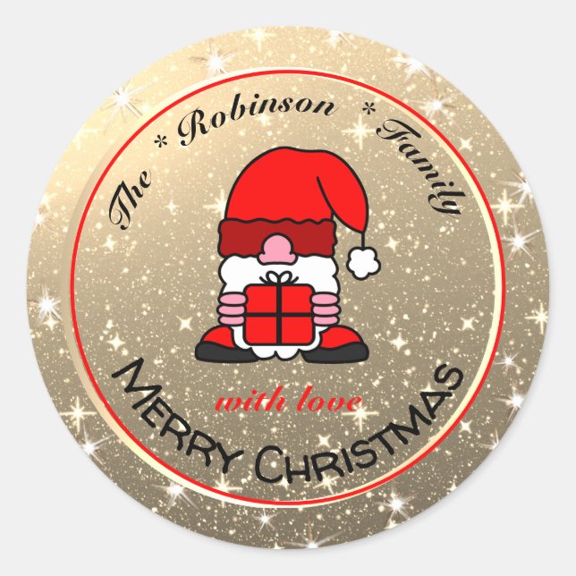 Sticker Rond Jote Père Noël Gold et Parties scintillant Effet N (Devant)