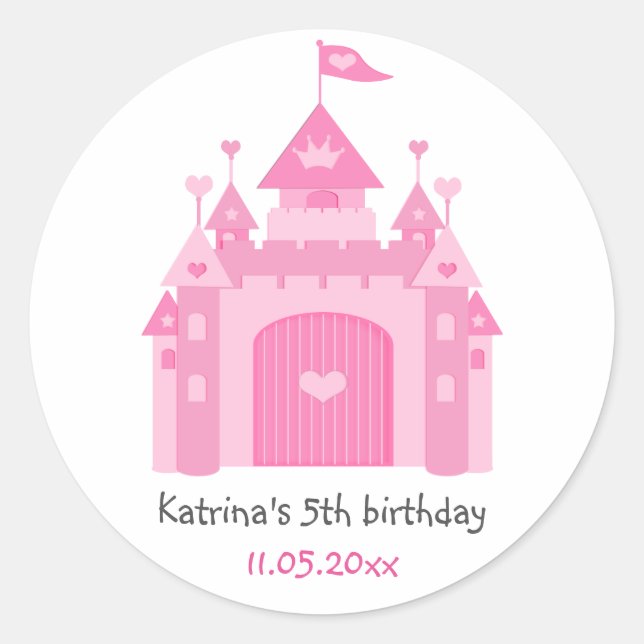 Sticker Rond Jote Pink Castle Princess Anniversaire (Devant)