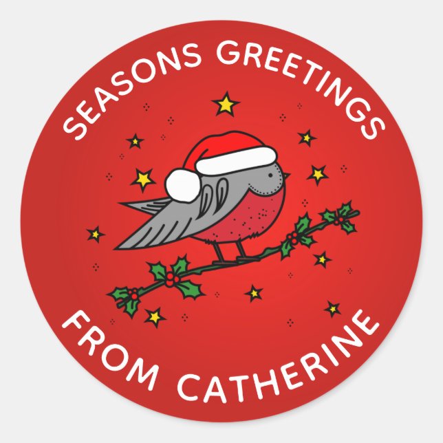 Sticker Rond Jote rouge Robin Oiseau Noël (Devant)