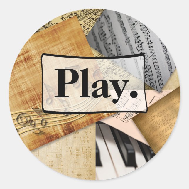 Sticker Rond Joue. Partition Musique Notes musicales Piano Vint (Devant)
