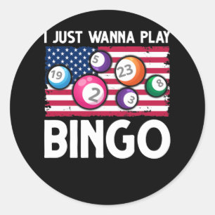 Sticker Rond Jouer Bingo American Flag Funny Bingo